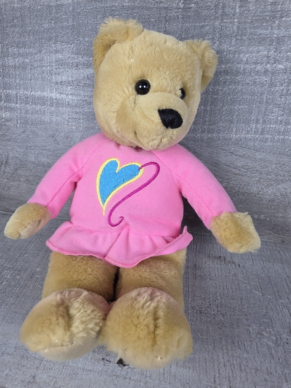Hallmark Kiss Kiss Bear Tan Girl Teddy Bear Plush w/ Pink Shirt 9" b222